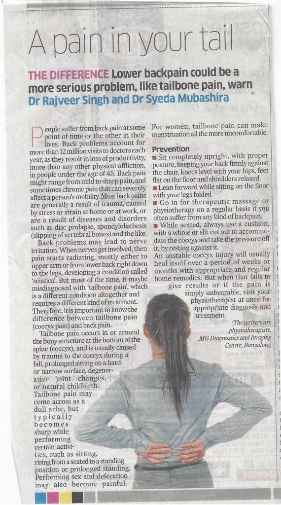 Article in Deccan Herald on Tailbone Pain