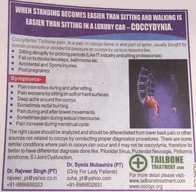 Tailbone Pain Article in Times of India